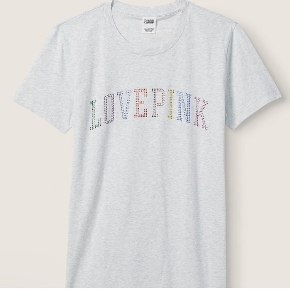 NWT Victoria's Secret Light Gray Tee with Colorful Love Pink Graphic